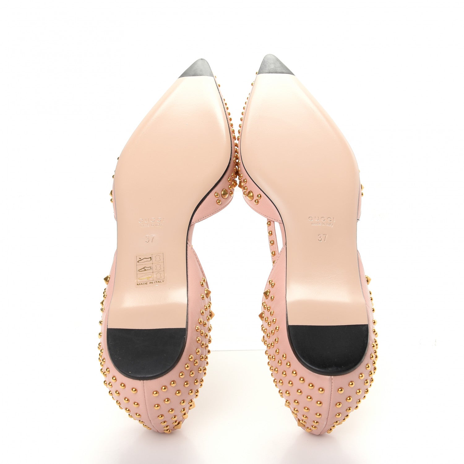 Gucci Malaga Kid Studded Pointed Toe Unia Flats 37 Perfect Pink 6 of 11