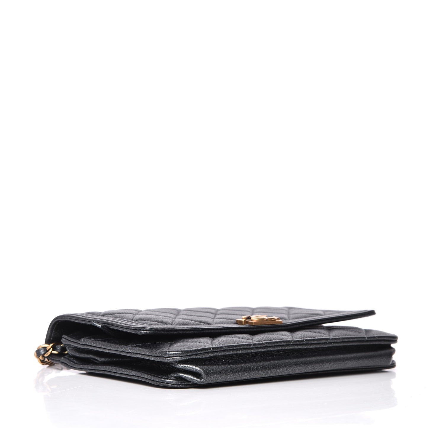 Metallic Calfskin Quilted Boy Wallet On Chain WOC Charcoal