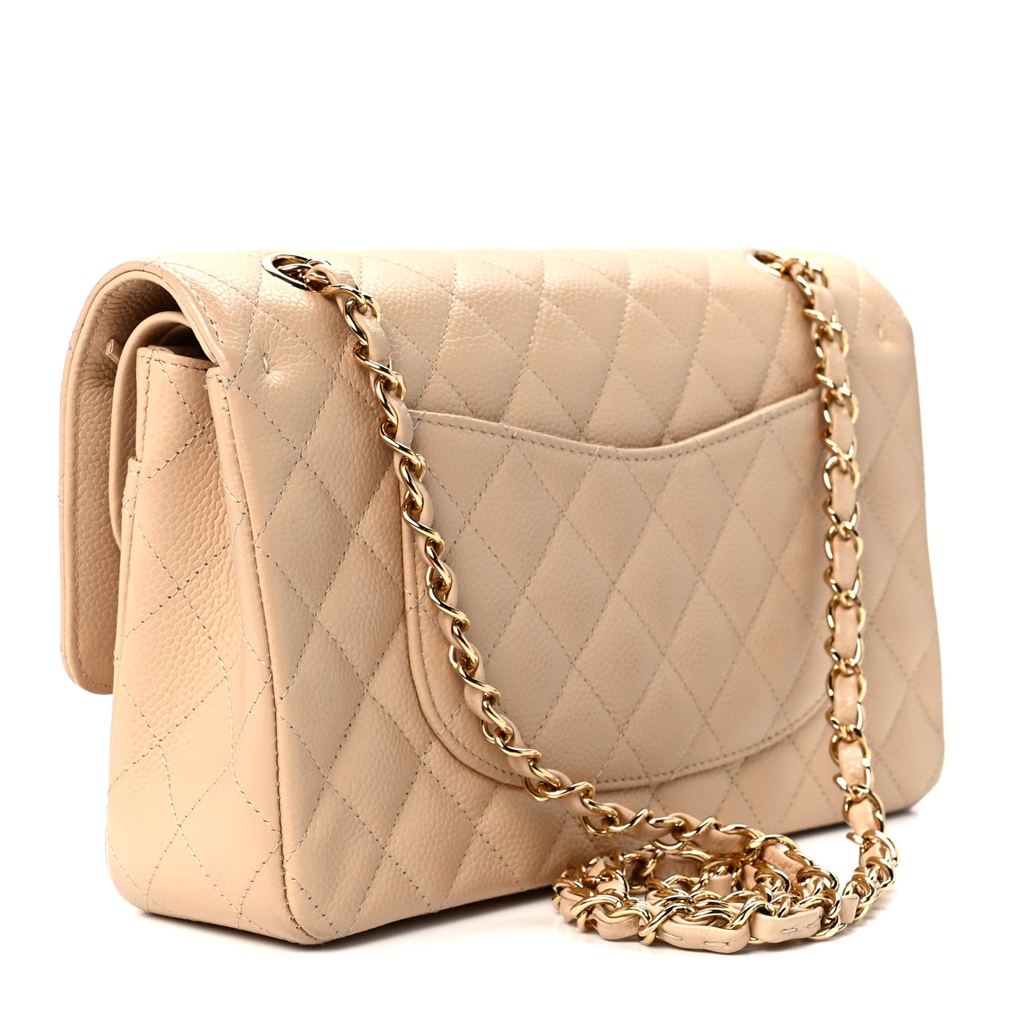 Caviar Quilted Medium Double Flap Beige Clair