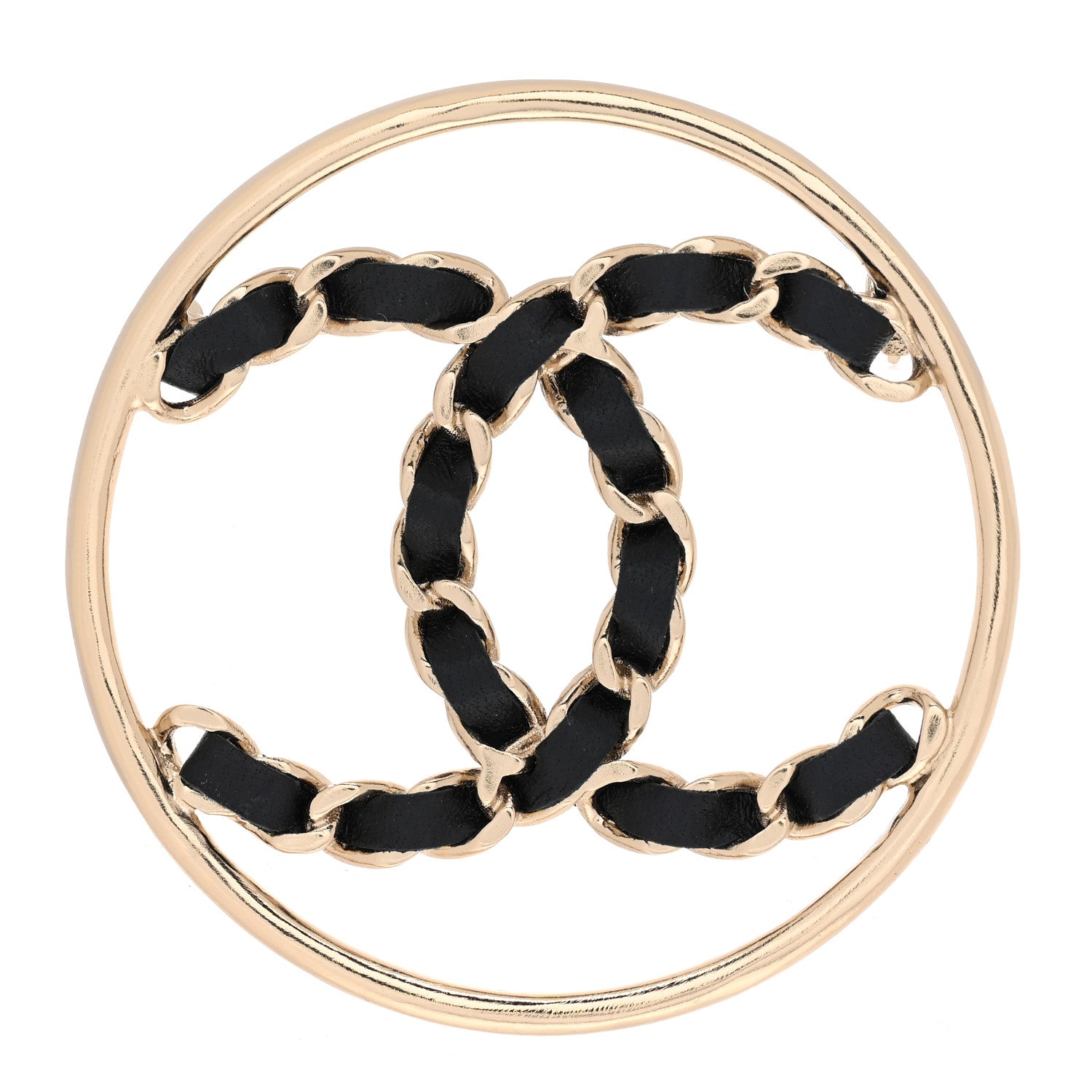 Chanel Lambskin Chain CC Round Brooch Black Gold 1 of 5