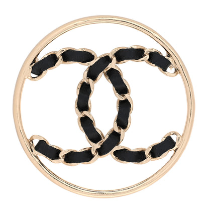 Chanel Lambskin Chain CC Round Brooch Black Gold 1 of 5