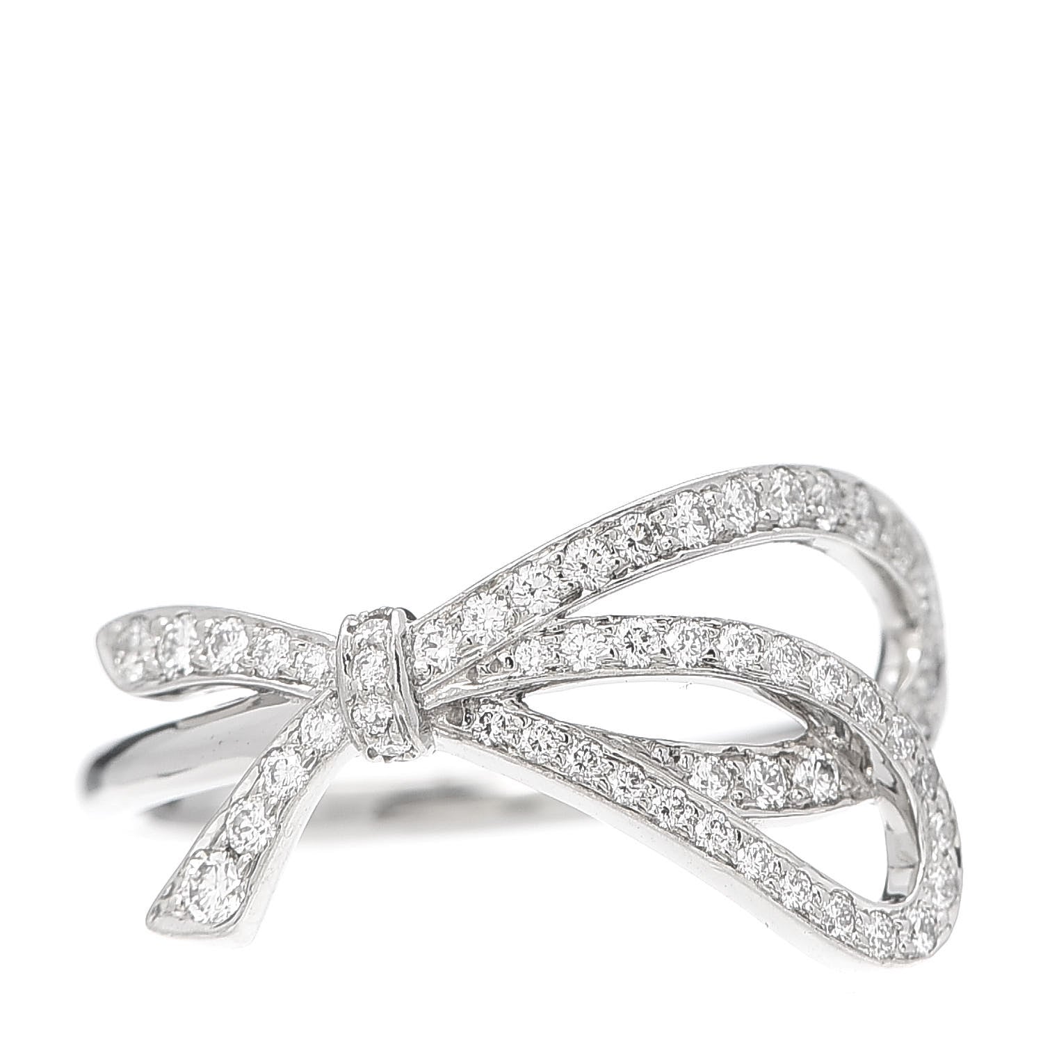 Tiffany 18K White Gold Diamond .40ct Bow Ring 53 6.5 1 of 6