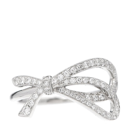 Tiffany 18K White Gold Diamond .40ct Bow Ring 53 6.5 1 of 6