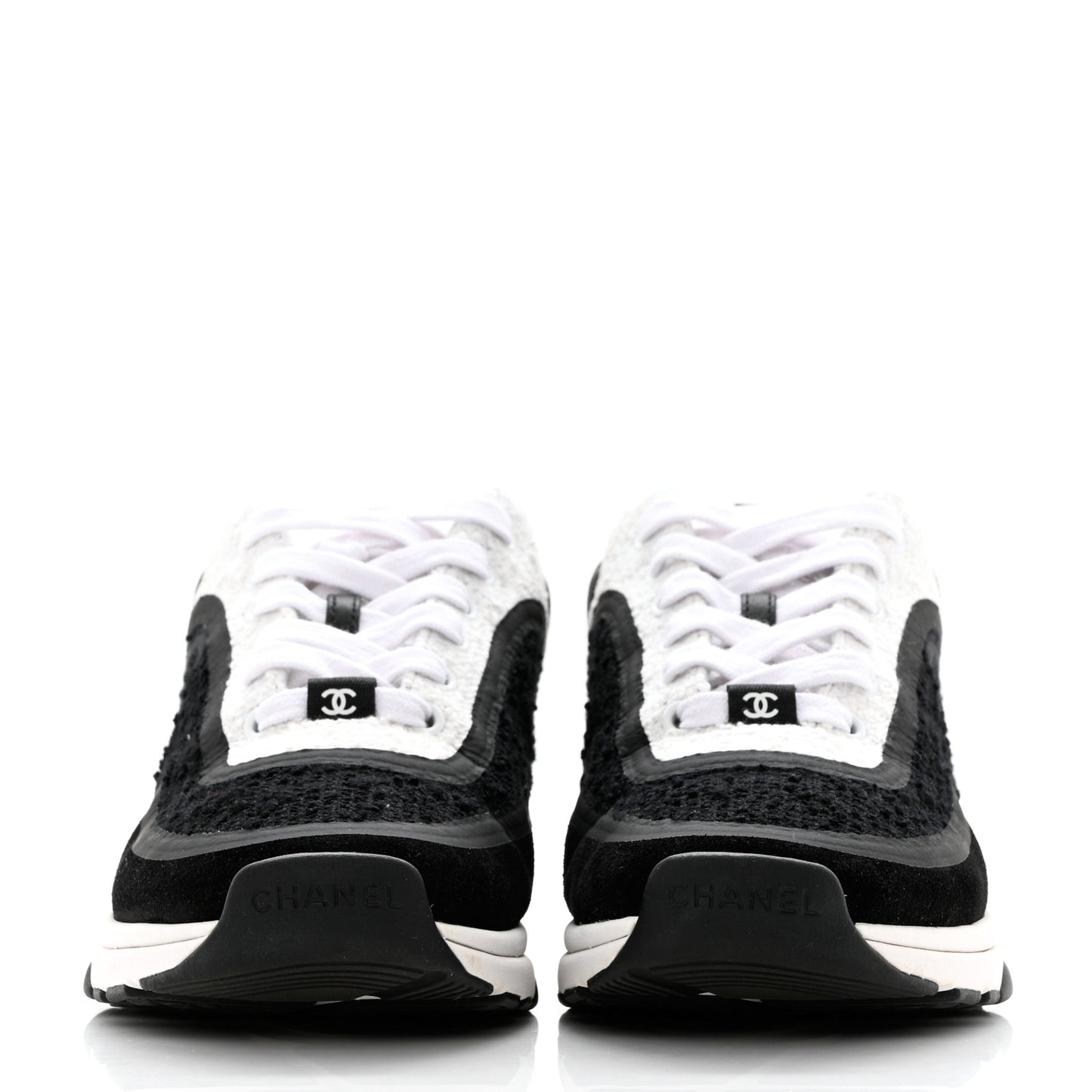 Tweed Suede Calfskin CC Sneakers 39 Black White