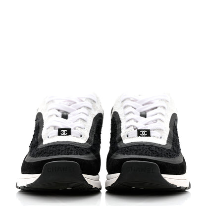 Chanel Tweed Suede Calfskin CC Sneakers 39 Black White 2 of 9