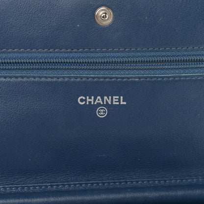 Chanel Patent Quilted Brilliant Wallet On Chain WOC Blue 5 of 12