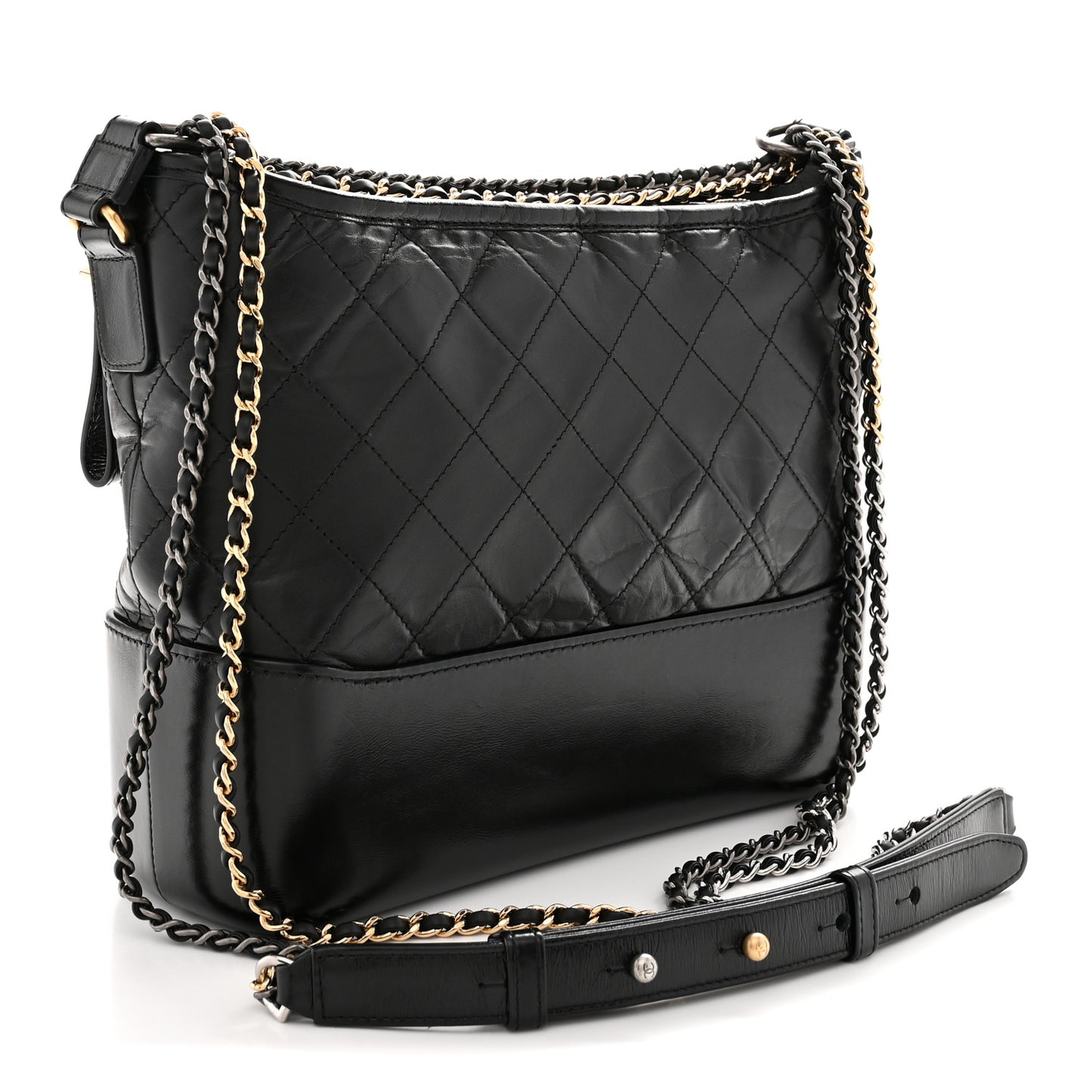 Aged Calfskin Quilted Medium Gabrielle Hobo Black