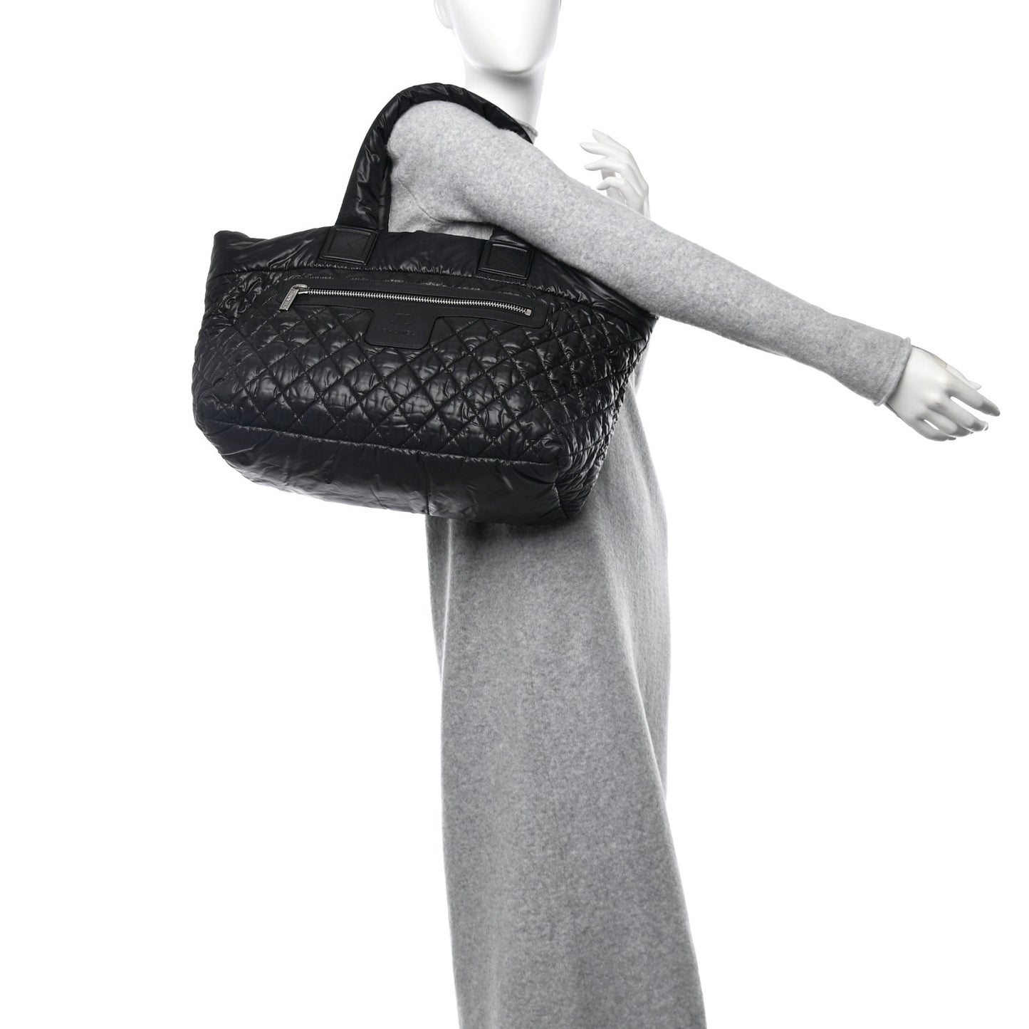 Nylon Quilted Large Coco Cocoon Tote   Black