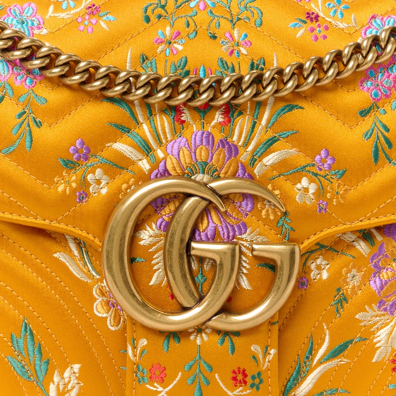 Gucci Jacquard Matelasse Floral Medium GG Marmont Shoulder Bag Yellow 10 of 12