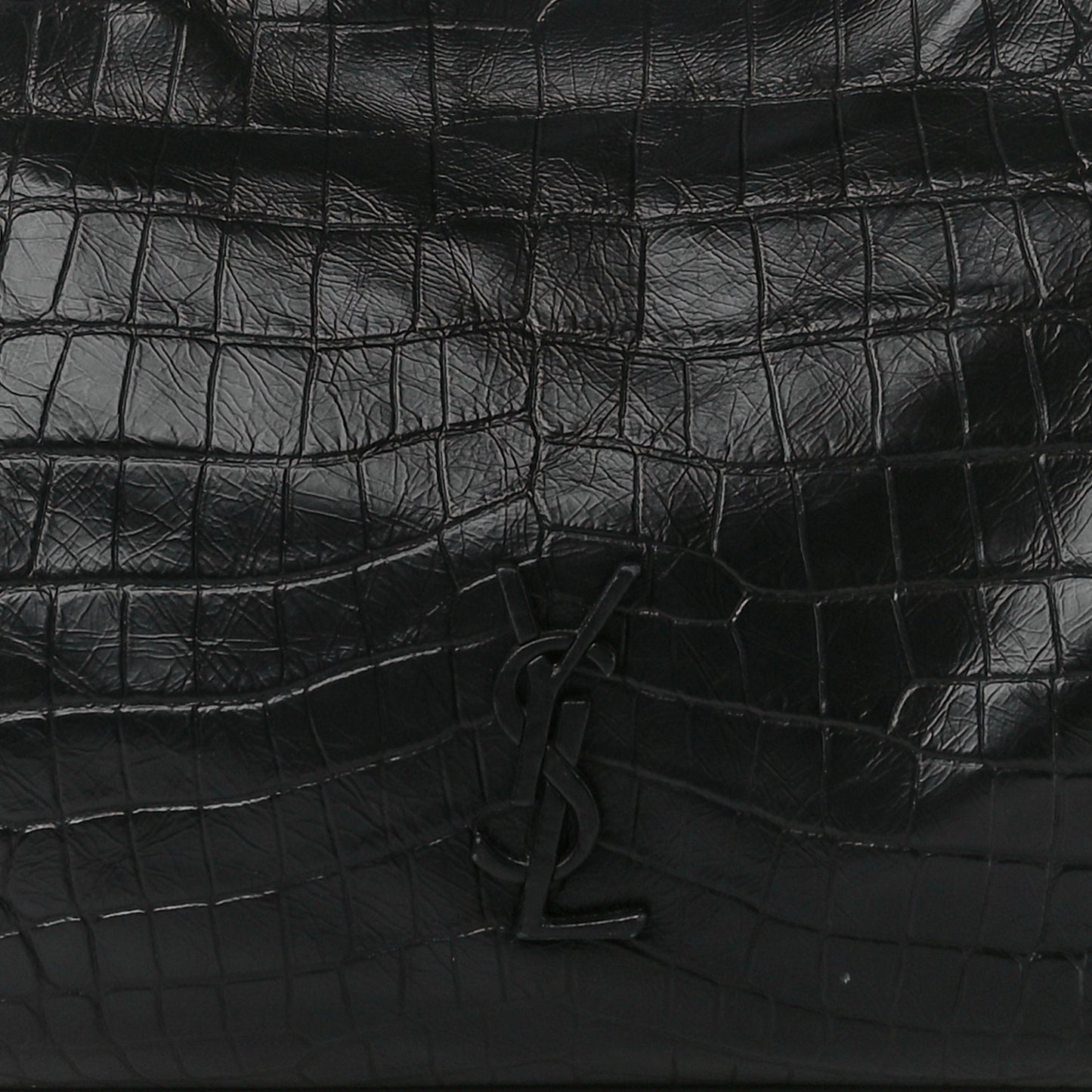 Calfskin Crocodile Embossed Monogram Medium Niki Shopping Bag Black