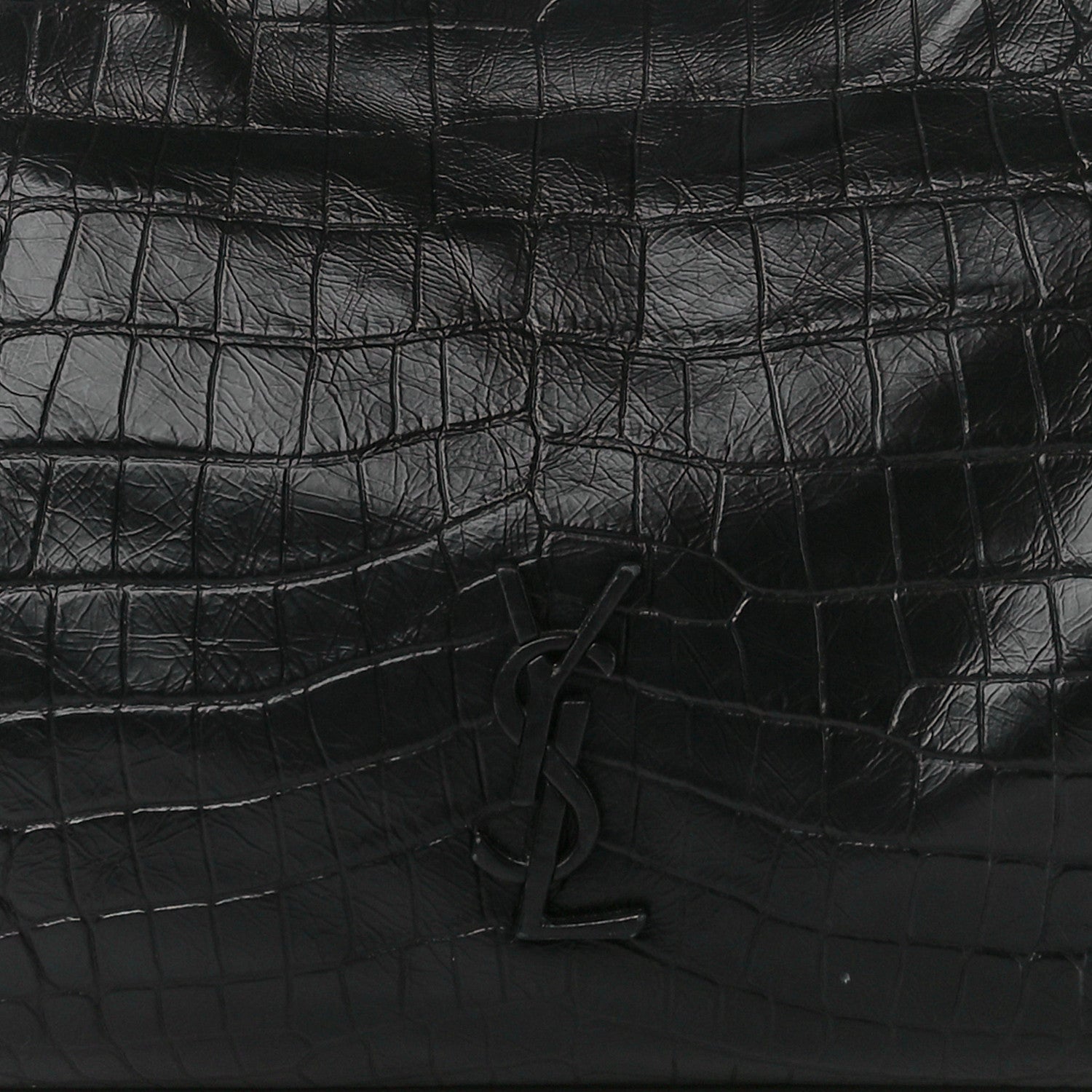 Saint Laurent Calfskin Crocodile Embossed Monogram Medium Niki Shopping Bag Black 8 of 12
