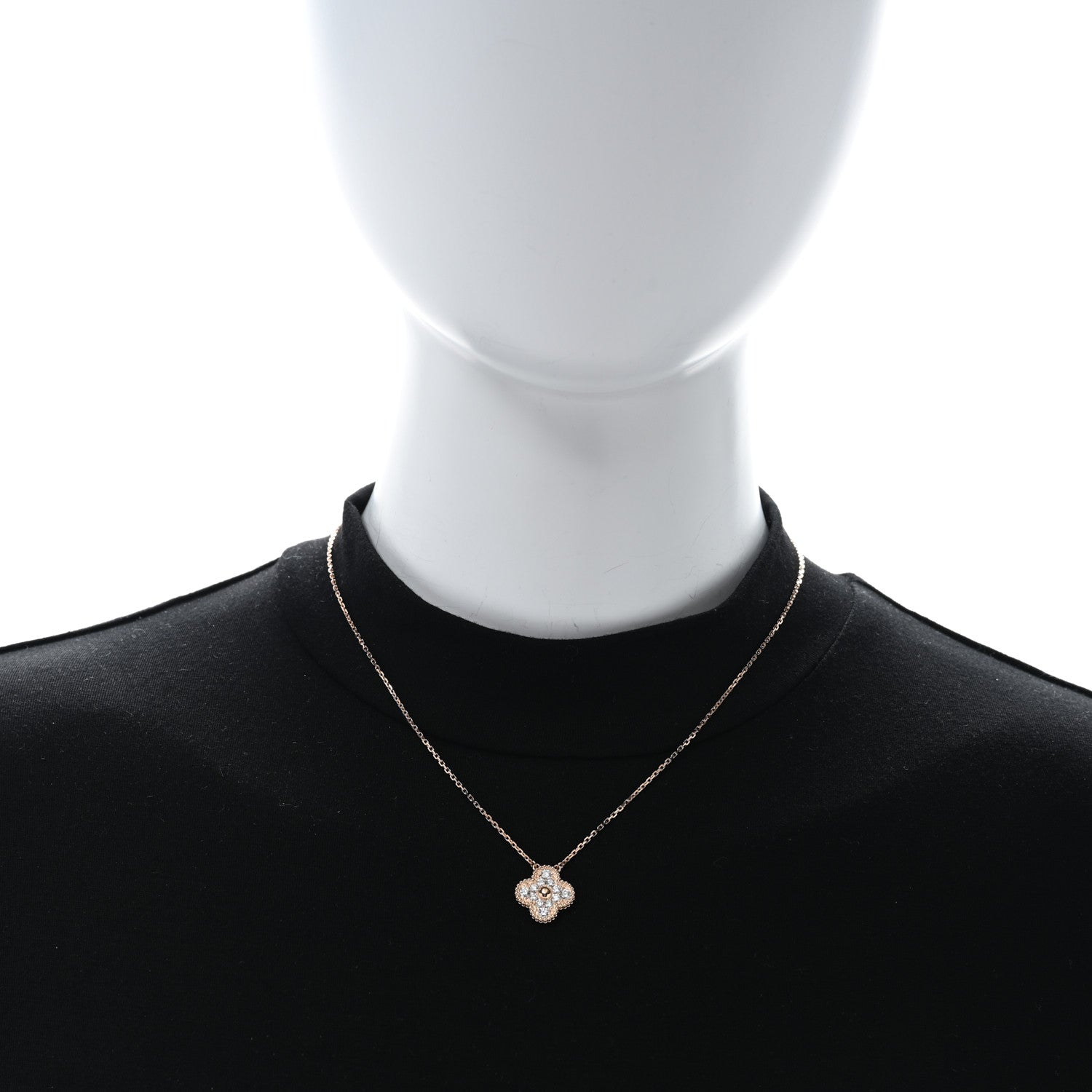 Van Cleef & Arpels 18K Rose Gold Diamond Vintage Alhambra Pendant Necklace 3 of 4