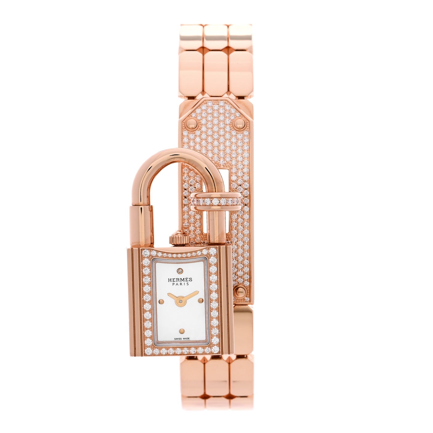 18K Rose Gold Diamond Pave 16mm Kelly Quartz Watch