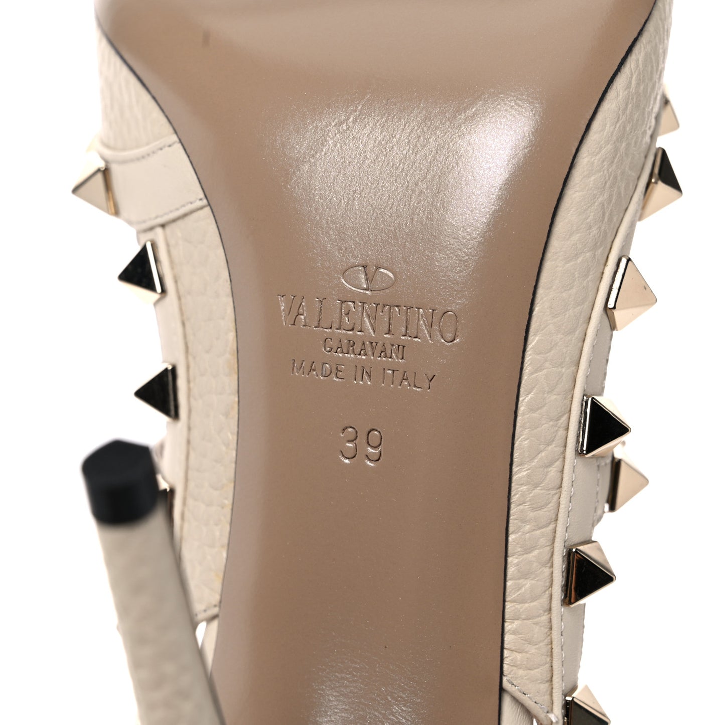 Pebbled Calfskin Rockstud Ankle Strap Pumps 39 Ivory