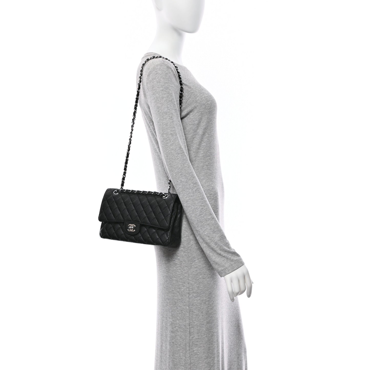 Caviar Quilted Medium Double Flap Black