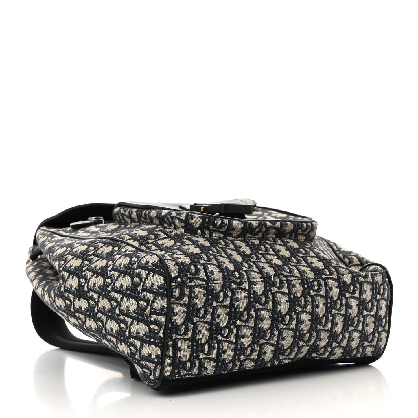 Oblique Jacquard Grained Calfskin Drawstring Saddle Backpack Beige Black