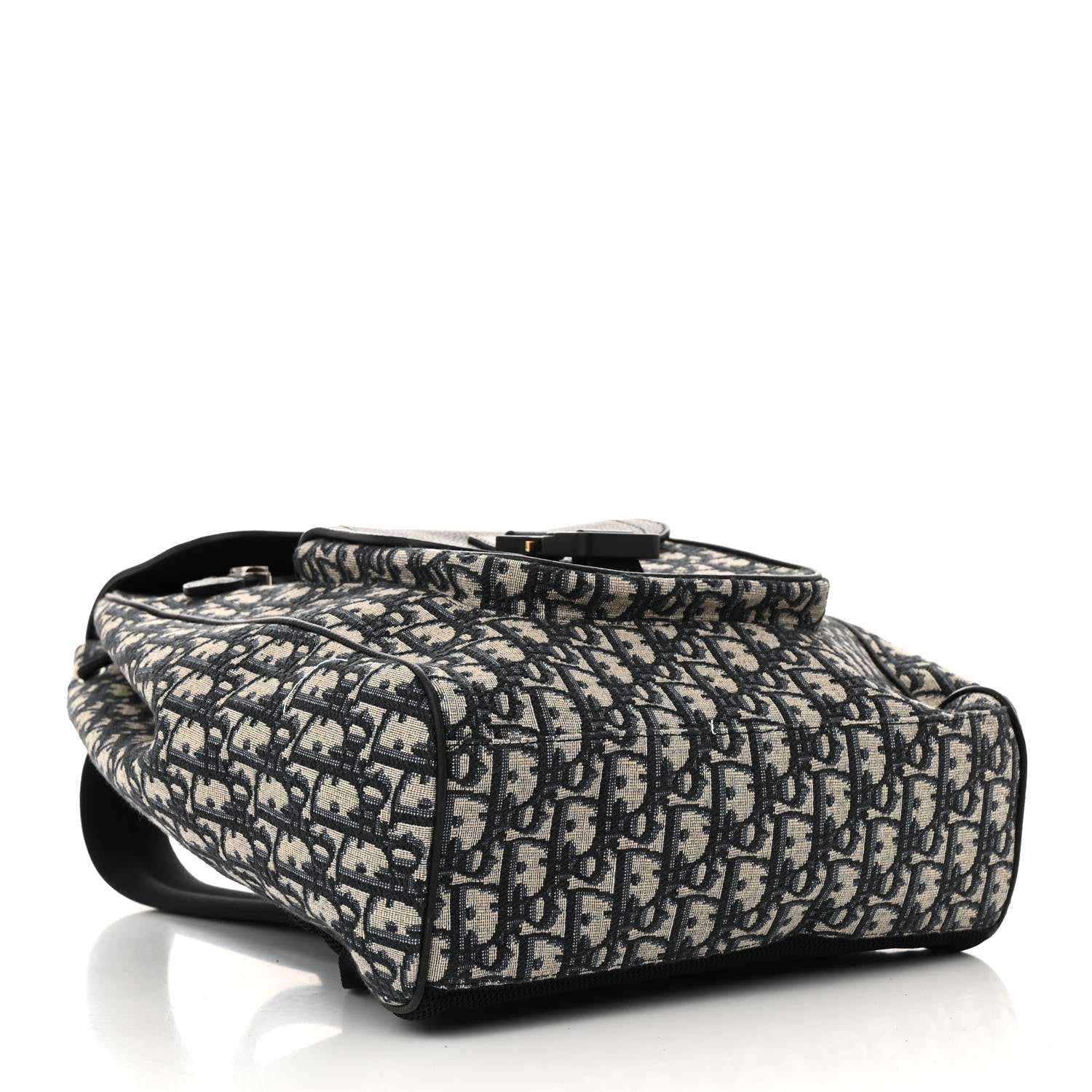 Christian Dior Oblique Jacquard Grained Calfskin Drawstring Saddle Backpack Beige Black 4 of 11