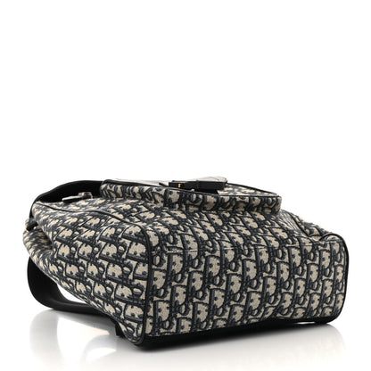 Christian Dior Oblique Jacquard Grained Calfskin Drawstring Saddle Backpack Beige Black 4 of 11