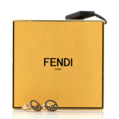 Fendi Metal Zircon Crystal F is Fendi Earrings Black Gold 6 of 6