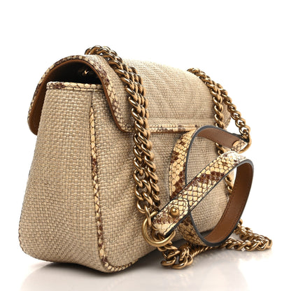 Gucci Raffia Elaphe Matelasse Small GG Marmont Shoulder Bag Natural Cream Brown 2 of 10