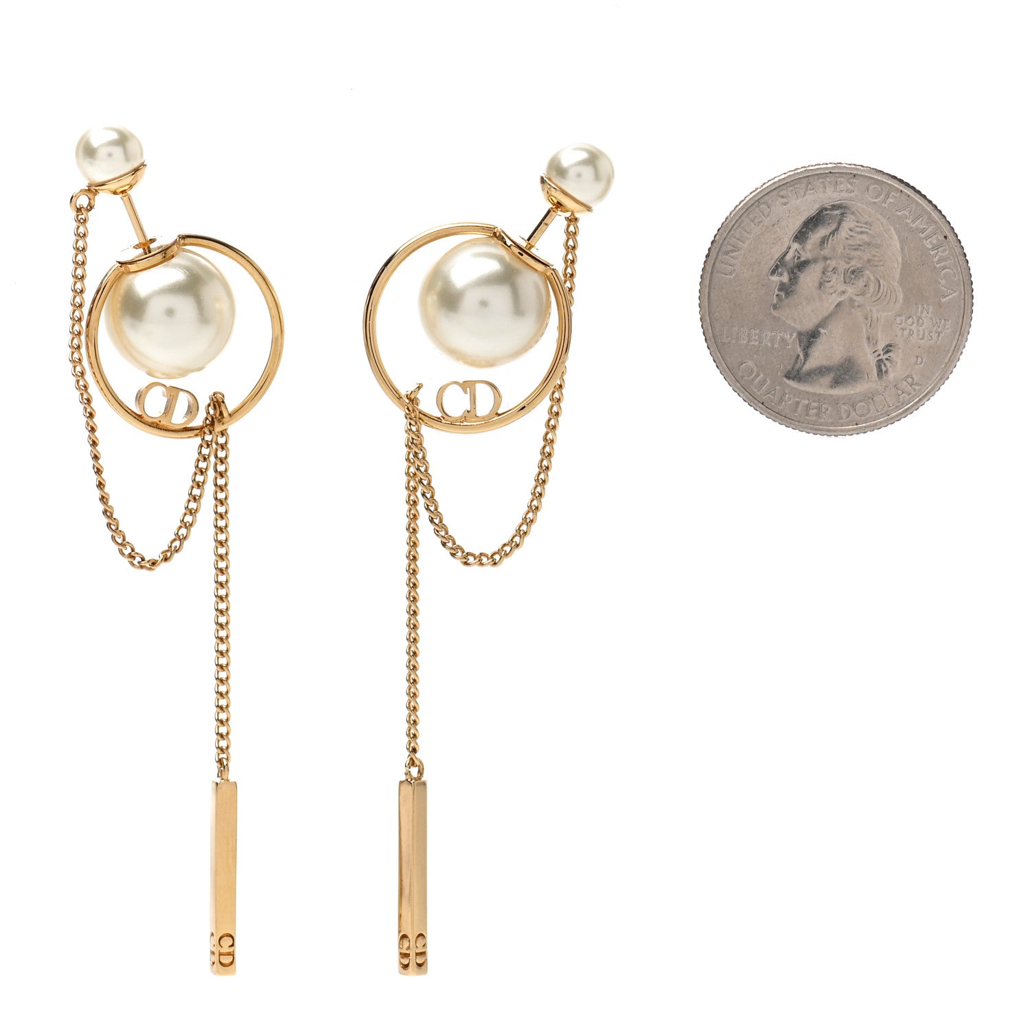 Christian Dior Pearl Tribales Dangle Chain Earrings Gold 2 of 4