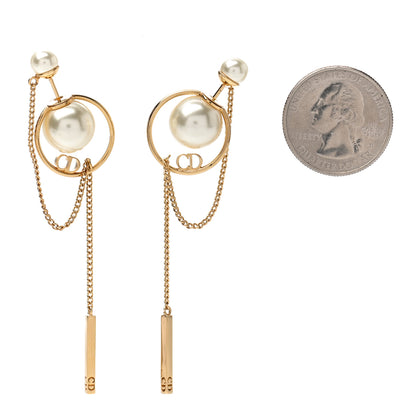 Christian Dior Pearl Tribales Dangle Chain Earrings Gold 2 of 4