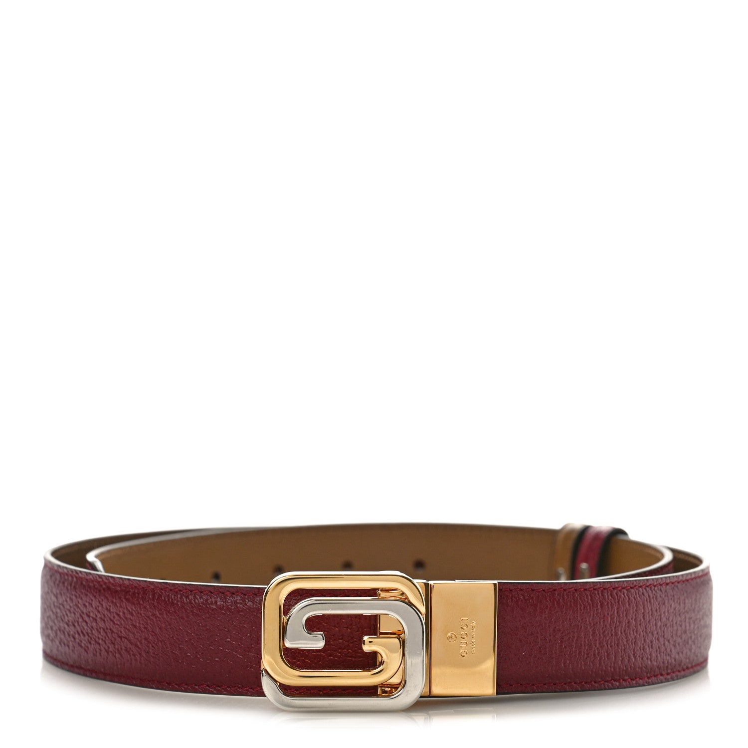 Gucci Textured Dollar Calfskin Ciny Calf Lux Squared Interlocking G 30mm Reversible Belt 95 38 Burgundy Warm Ebony 1 of 5
