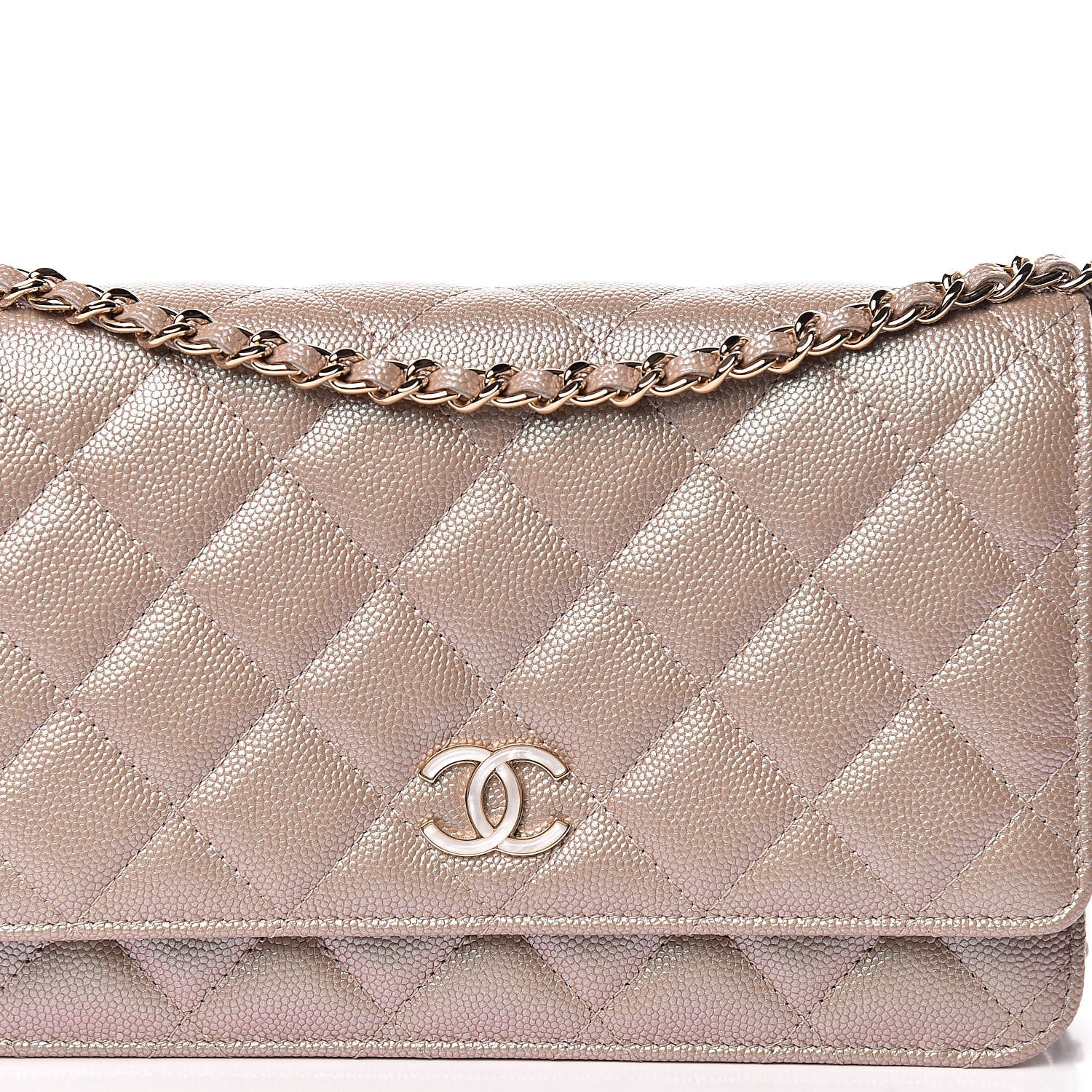 Chanel Iridescent Caviar Quilted Wallet On Chain WOC Beige 11 of 12