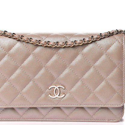 Chanel Iridescent Caviar Quilted Wallet On Chain WOC Beige 11 of 12