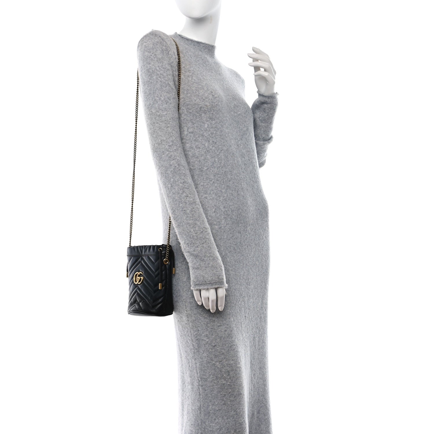 Gucci Calfskin Matelasse Mini GG Marmont 2.0 Bucket Bag Black 2 of 11
