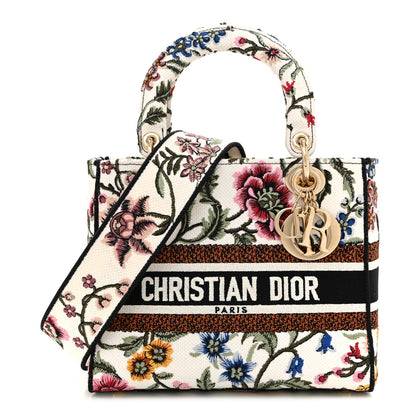 Christian Dior Canvas Embroidered Medium Lady D-Lite Ecru Multicolor 1 of 12