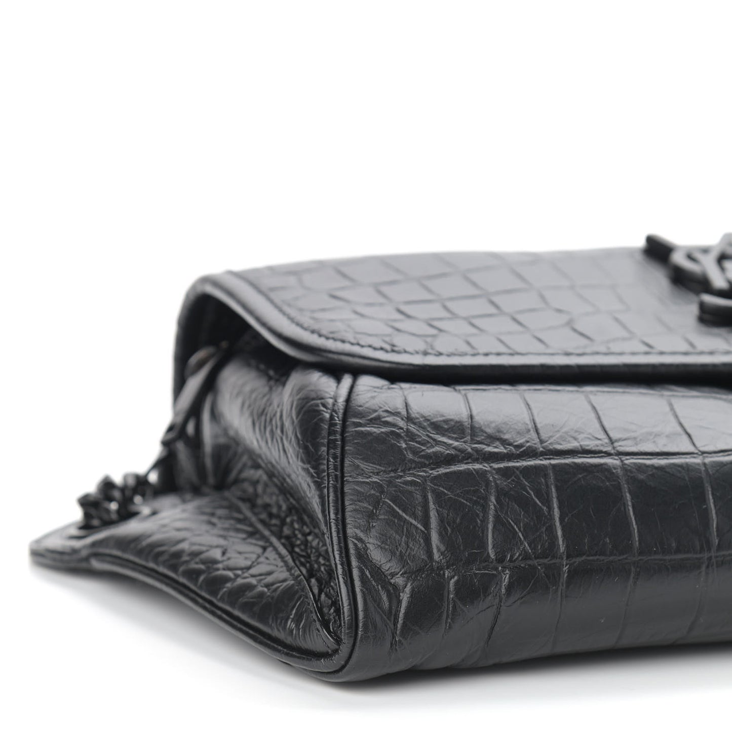Crocodile Embossed Matelasse Monogram Niki Body Bag Black
