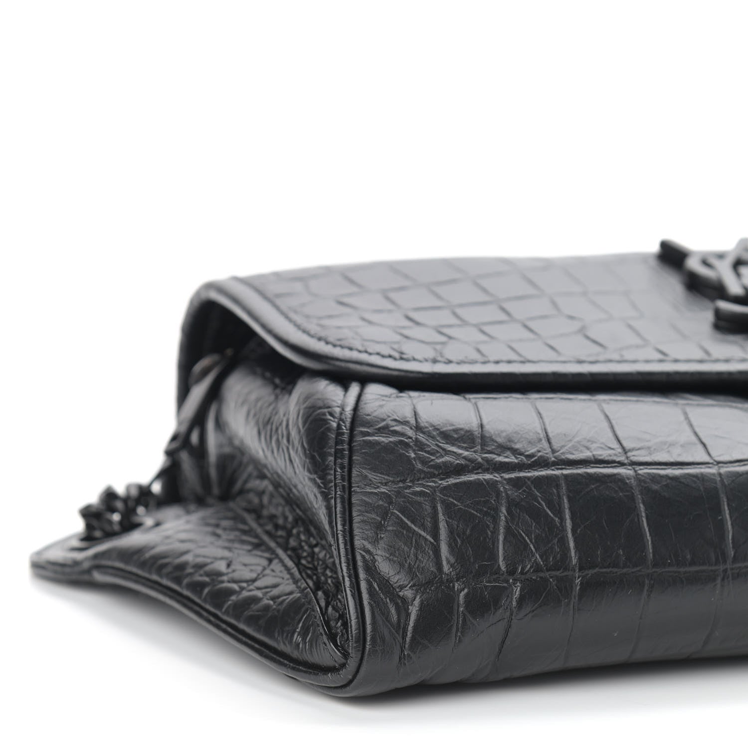 Saint Laurent Crocodile Embossed Matelasse Monogram Niki Body Bag Black 8 of 9