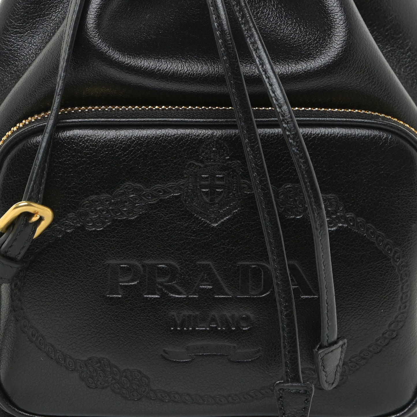 Glace Calfskin Embossed Secchiello Bucket Bag Black