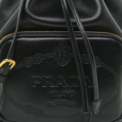 Prada Glace Calfskin Embossed Secchiello Bucket Bag Black 9 of 11