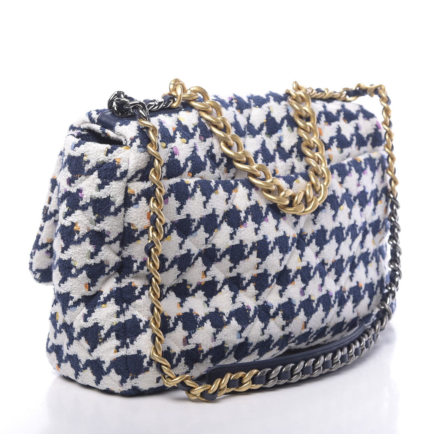 Tweed Quilted Maxi 19 Flap Ecru Navy Blue Multicolor