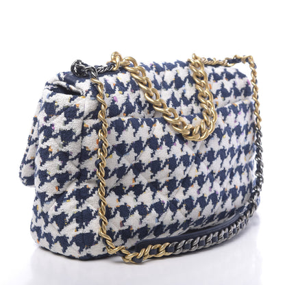 Chanel Tweed Quilted Maxi 19 Flap Ecru Navy Blue Multicolor 4 of 11