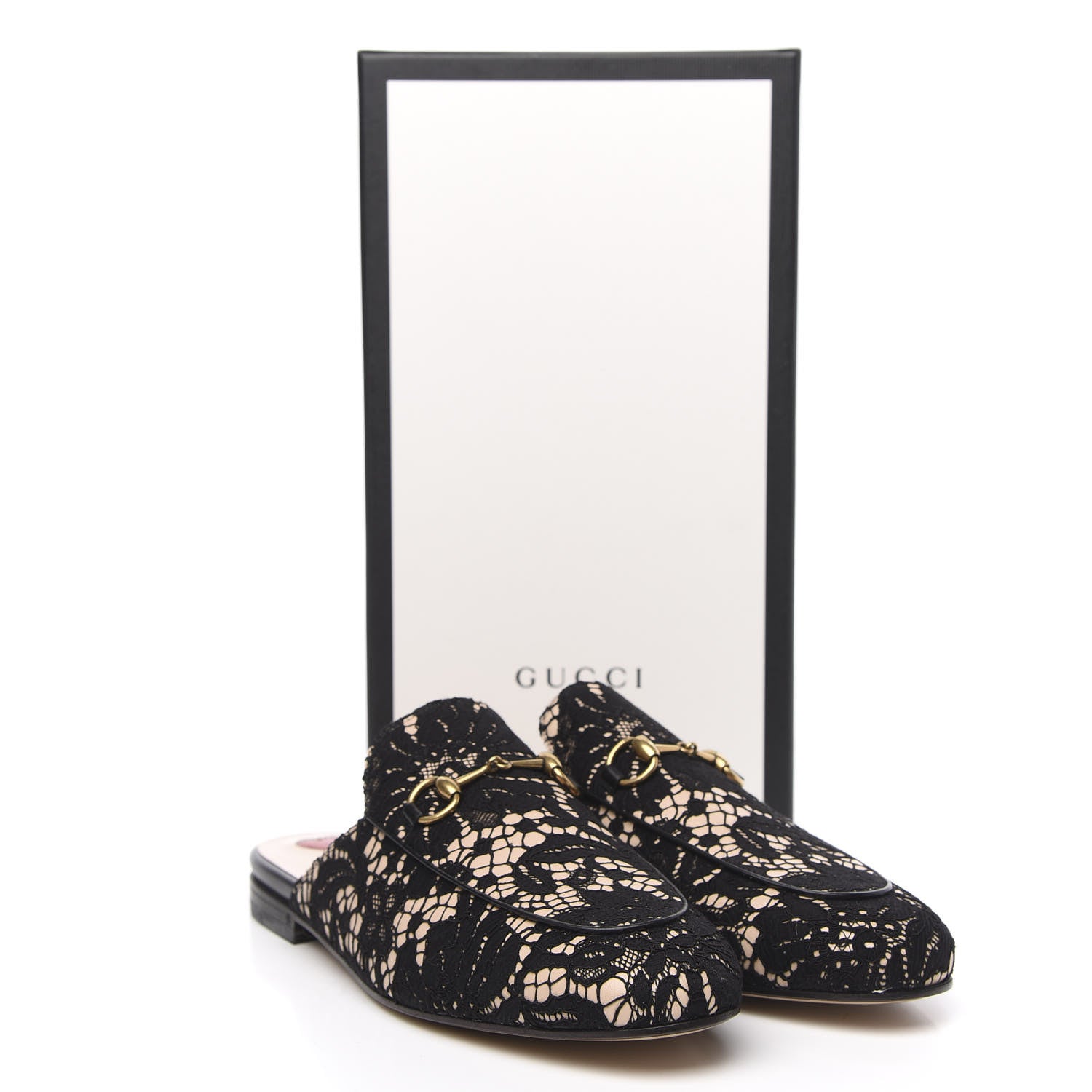 Gucci Lace Malaga Kid Womens Princetown Slippers 40 Black Skin Rose 9 of 9