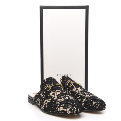 Gucci Lace Malaga Kid Womens Princetown Slippers 40 Black Skin Rose 9 of 9