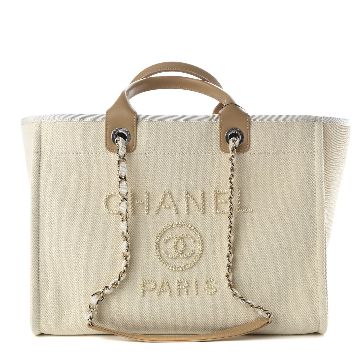 Canvas Pearl Medium Deauville Tote Ecru Beige