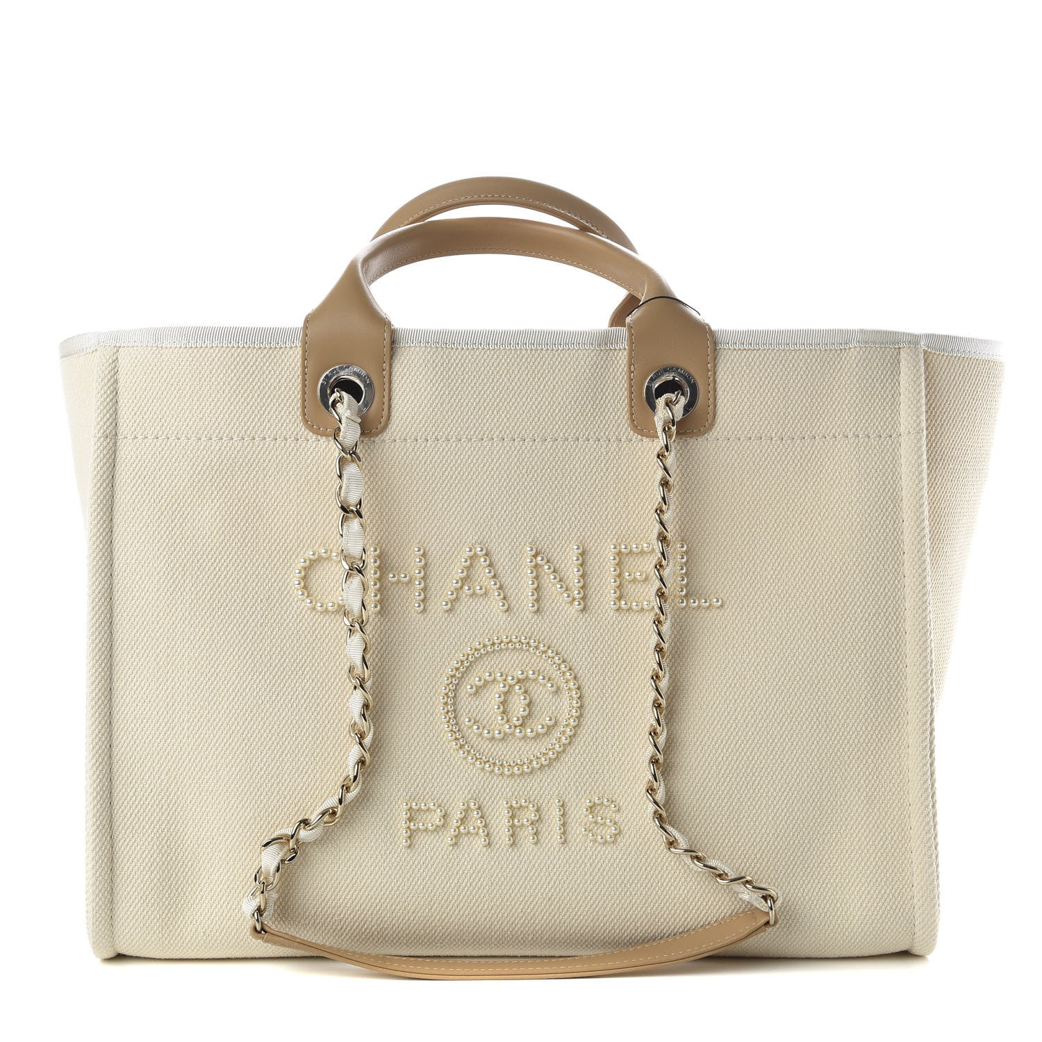 Chanel Canvas Pearl Medium Deauville Tote Ecru Beige 1 of 10