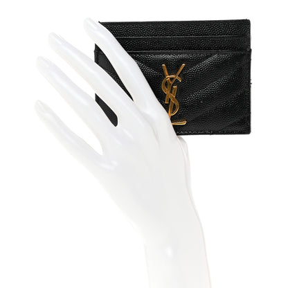Saint Laurent Grain De Poudre Matelasse Chevron Monogram Credit Card Case Black 2 of 7