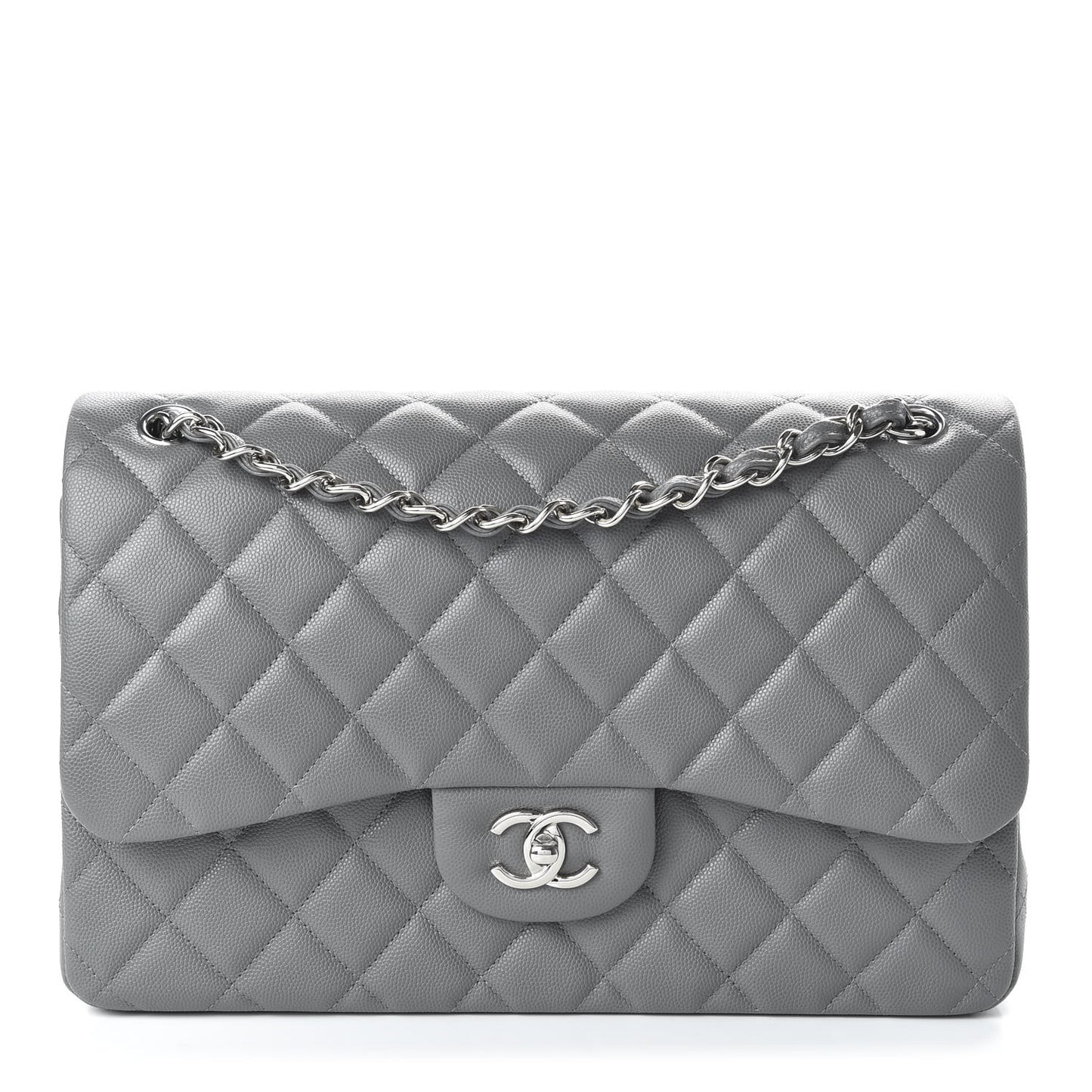 Caviar Quilted Jumbo Double Flap Dark Grey