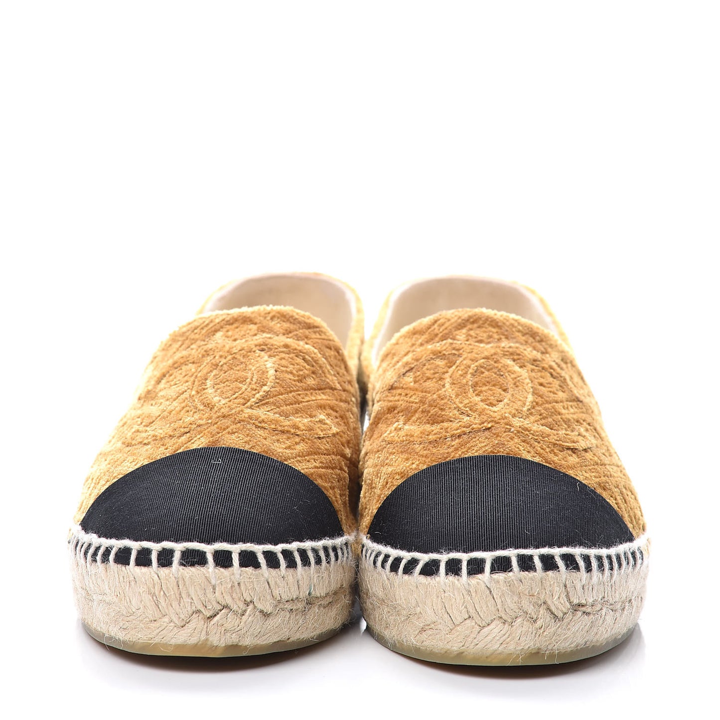 Velvet Grosgrain Quilted Camellia CC Espadrilles 38 Gold Black