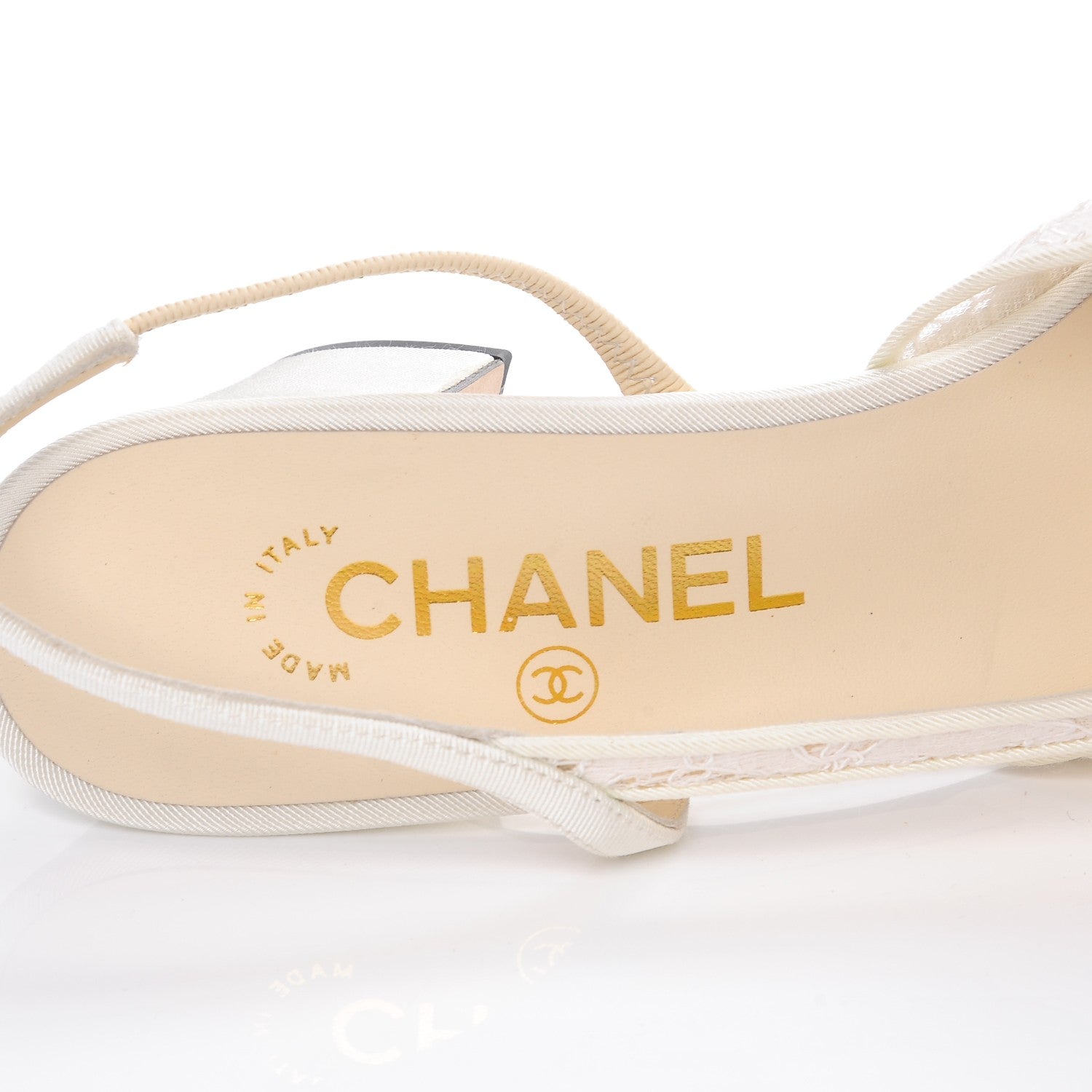 Chanel Lace Grosgrain Cap Toe CC Slingback Pumps 38.5 White Black 8 of 9