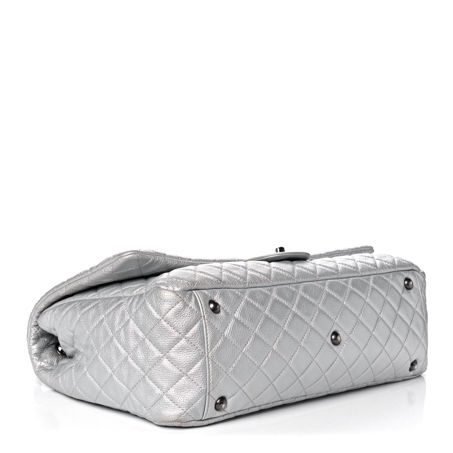 Chanel Metallic Calfskin Quilted XXL Travel Flap Bag Silver 4 of 14