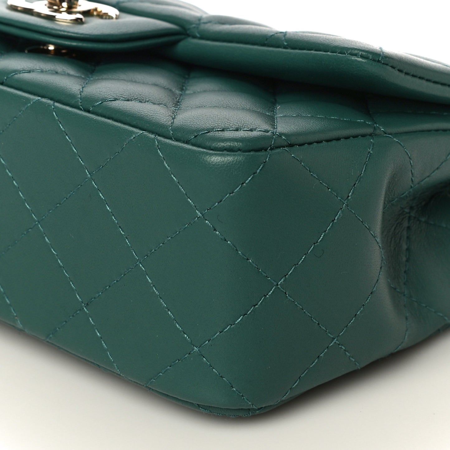 Lambskin Quilted Mini Rectangular Flap Dark Green