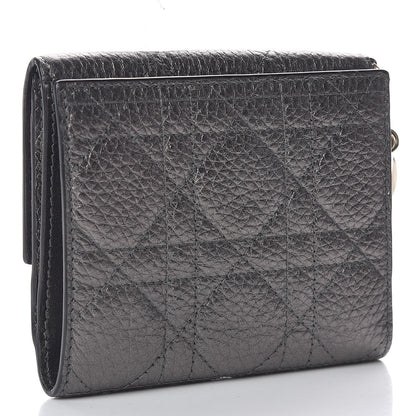 Christian Dior Metallic Grained Calfskin Cannage Lady Dior French Wallet Gunmetal 3 of 11