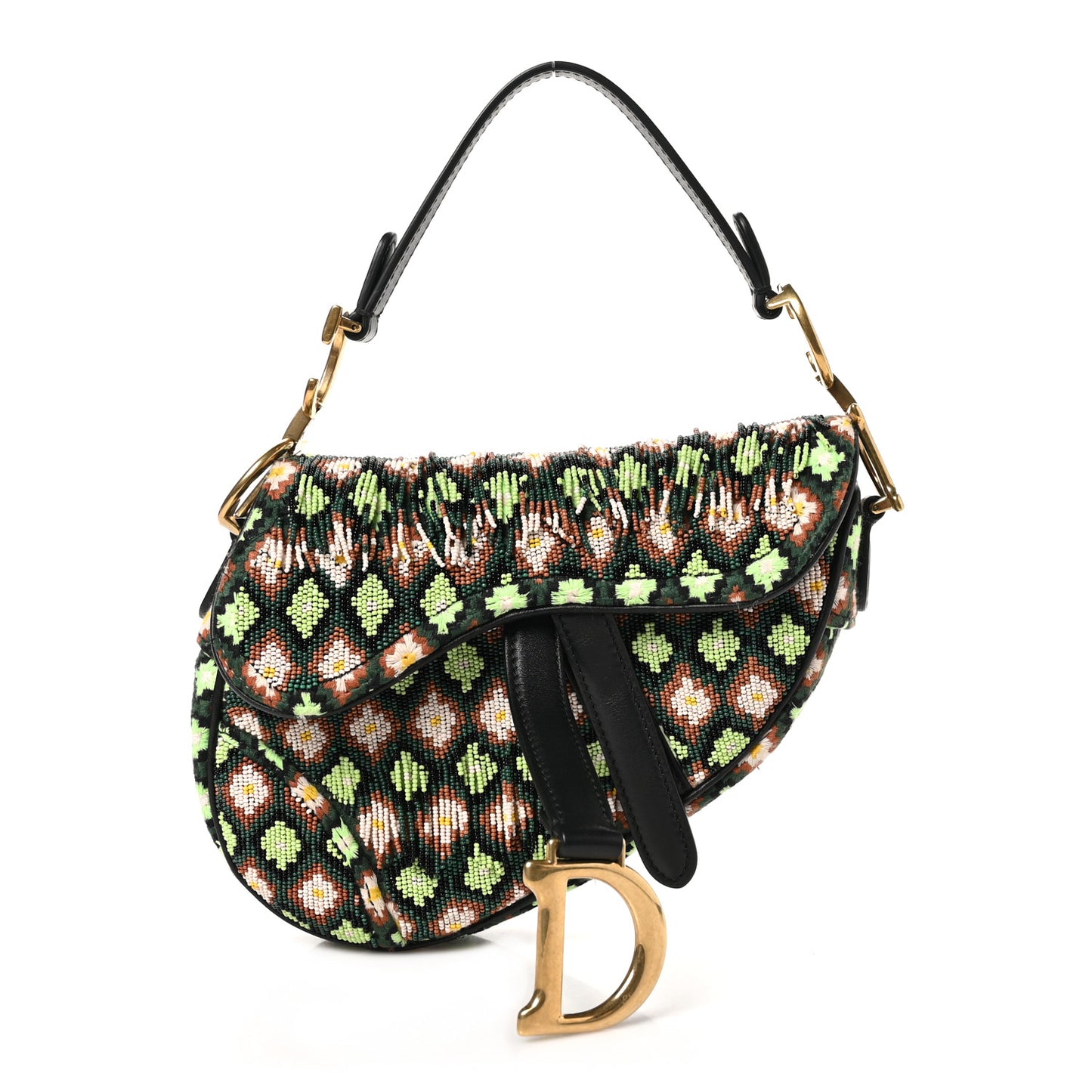 Beaded Fringe Mini Saddle Bag Green Multicolor