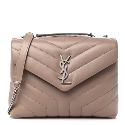 Saint Laurent Calfskin Y Quilted Monogram Small Loulou Chain Satchel Dark Beige 1 of 10